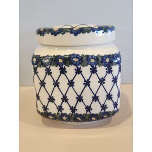 Flawless~WR Unikat~Polish Pottery~5" JAR WITH LID~Spring Lattice~Garden Trellis